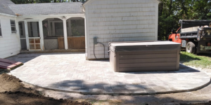 Paver patio with hot tub in Concord NH